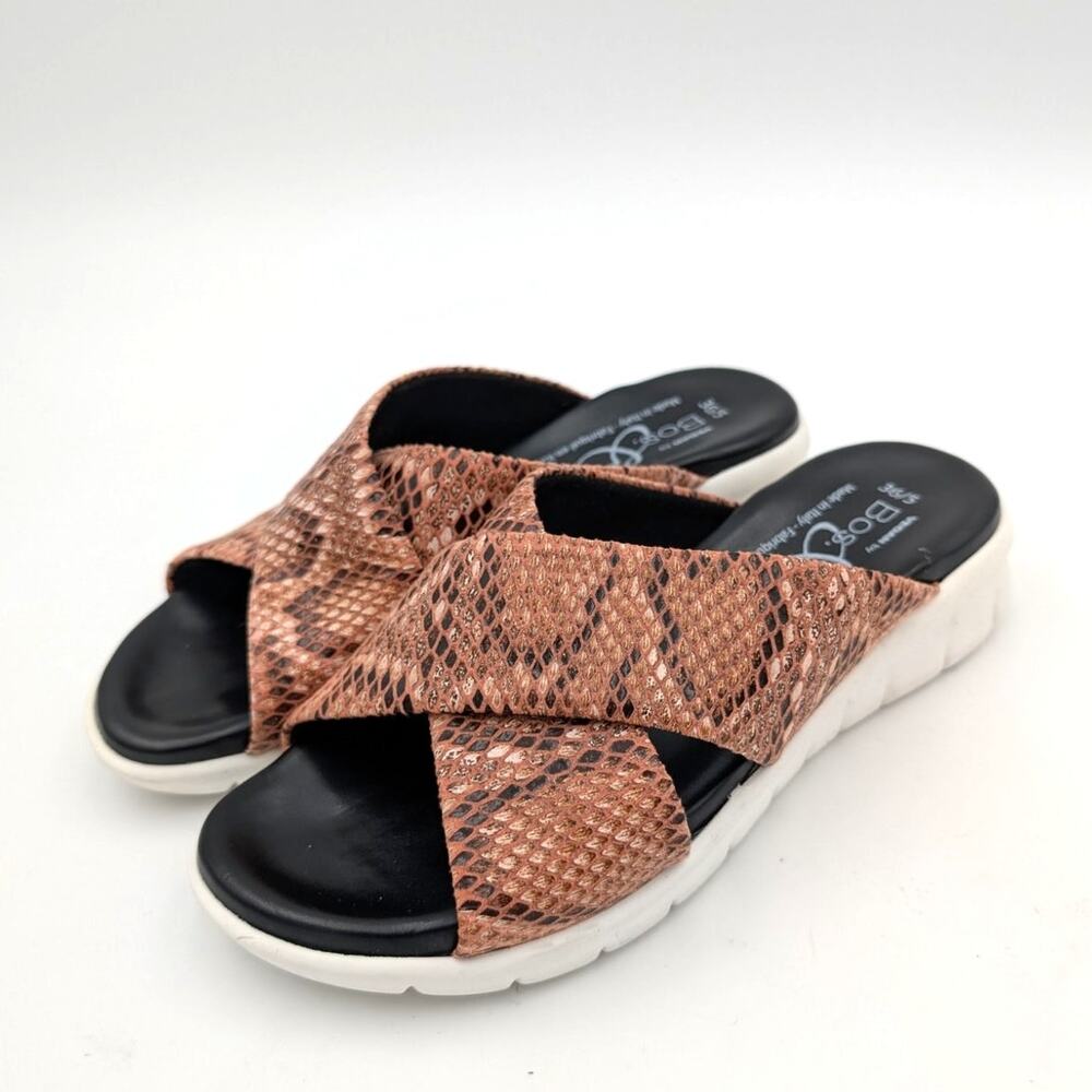 Vegan By Bos & Co Snakeskin Print Wedge Slides Sandals Brown Size US5 EU36
